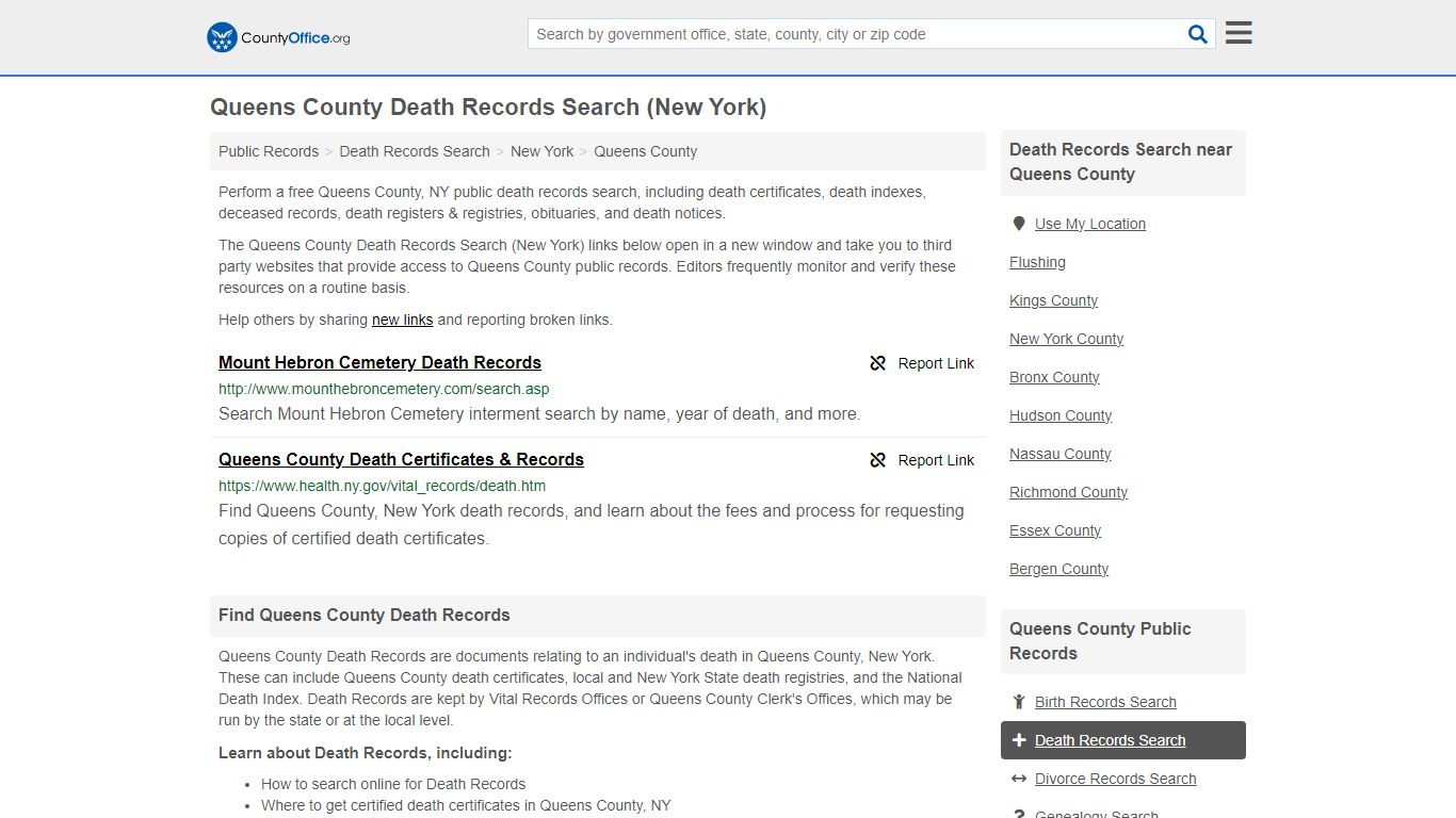 Queens County Death Records Search (New York) - County Office